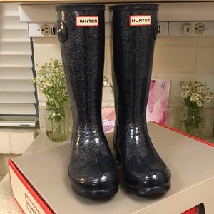 EUC Navy Glitter Hunter Rain Boots